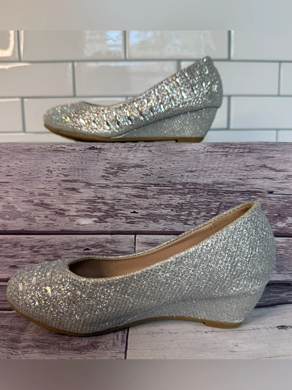 Girl's Slip On Rhinestone 💎✨Wrapped Wedge Heel Party Shoes size 10